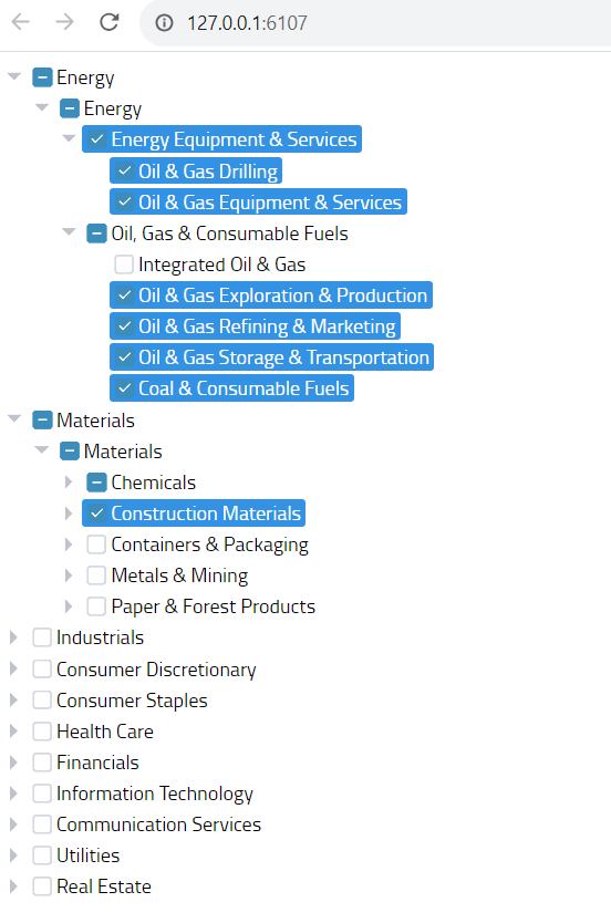 simple Shiny app with GICS tree