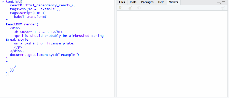 screenshot of running first React in R example